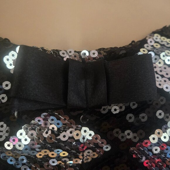 Y2K Sequin Tank Top With bow Size M Black Silver Diamond Pattern Mcbling 2000s - Picture 3 of 12